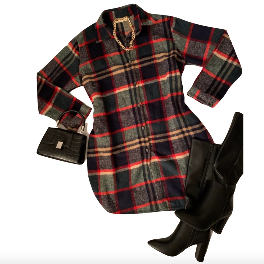 Adora green plaid flannel shacked dress size small